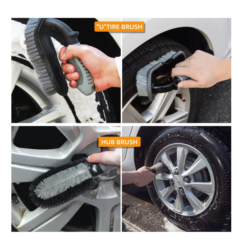 Amazon Hot Sale Car Wash Tool Brush Car Wash Brush 9-Piece Set Car Tire Brush Wheel Hub Brush Encryption Car Wash Gloves