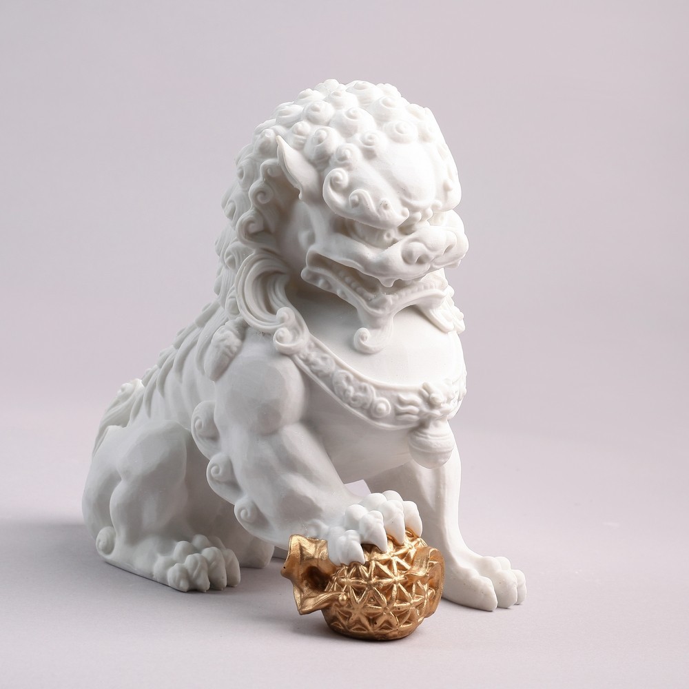 新中式白色石狮子摆件现代样板间别墅客厅家居装饰动物石雕工艺品