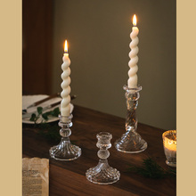 法式浮雕玻璃烛台 复中古高脚餐桌氛围蜡烛台家居装饰 ins餐厅