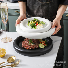欧式哑光大号意面盘 创意酒店餐厅甜品盘牛排盘 厚边黑白陶瓷盘子