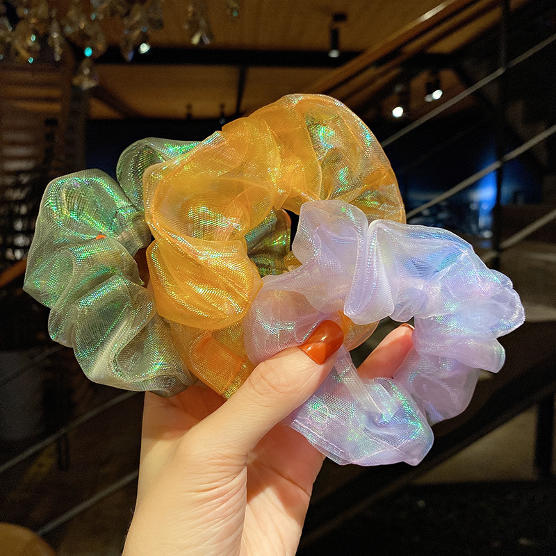 梦幻人鱼姬光泽网纱大肠发圈 梦幻少女彩色系发绳简约头花发饰女