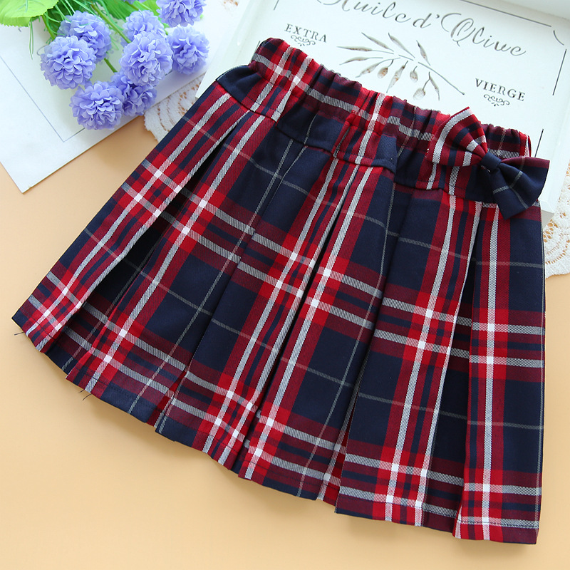 女童裙子格子裙儿童半身裙小学生短裙红色格子裙子学院校服女孩子