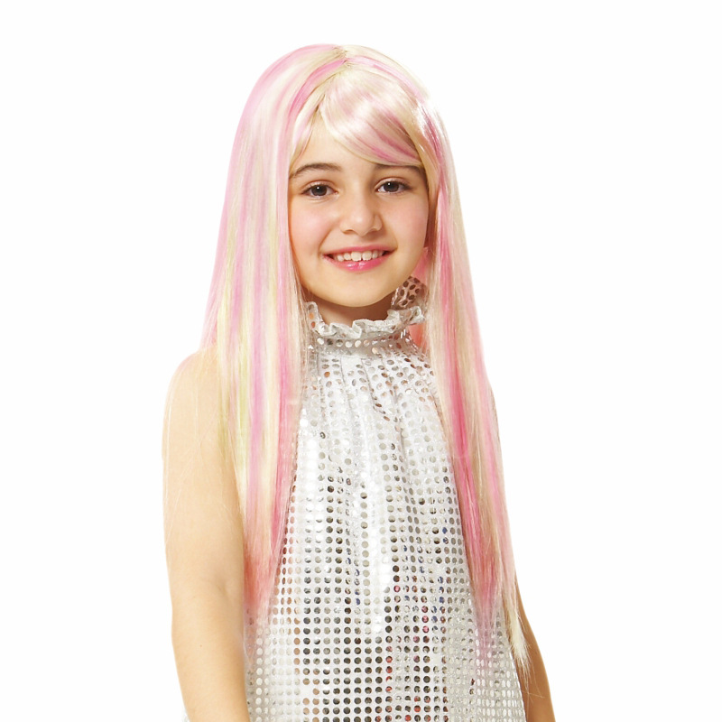 外贸儿童假发cos女童流行公主长直发套学校幼儿园舞台表演发圈