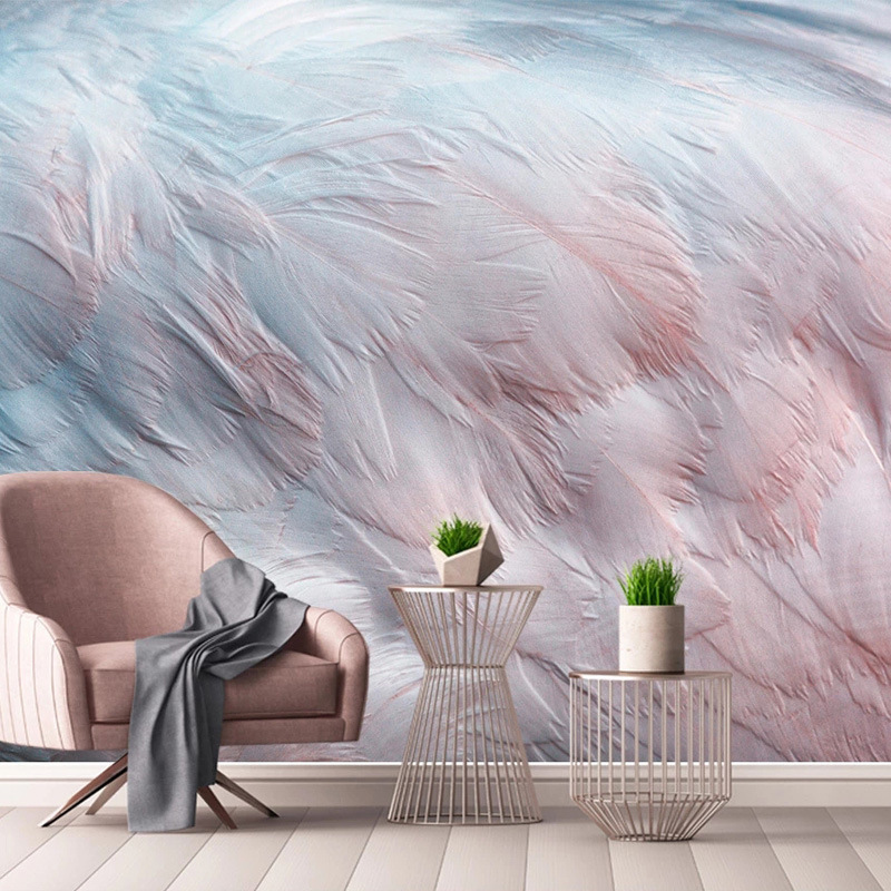 爆款热销北欧羽毛墙纸壁纸拍照直播电视背景墙壁画墙布整张无纺布