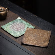 绿菩提叶茶杯垫日式鎏金陶瓷茶杯托隔热垫养壶垫功夫茶道零配茶垫