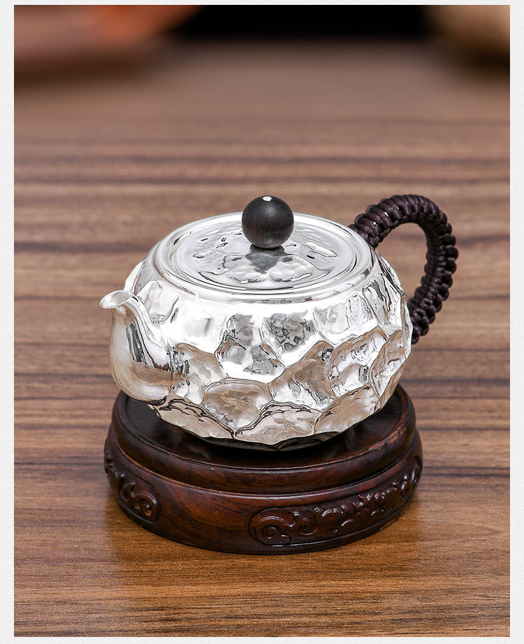 纯银999小银壶 纯手工冲茶壶银茶具套装泡茶壶功夫日本茶道银茶壶