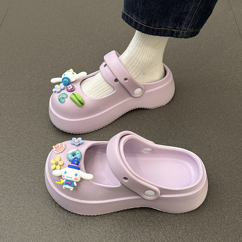 Cute Cartoon Hole Shoes Non-Slip Slippers Women's Summer Outdoor Sandals 23 Shit Feeling Half Slippers Beach Shoes Sandals