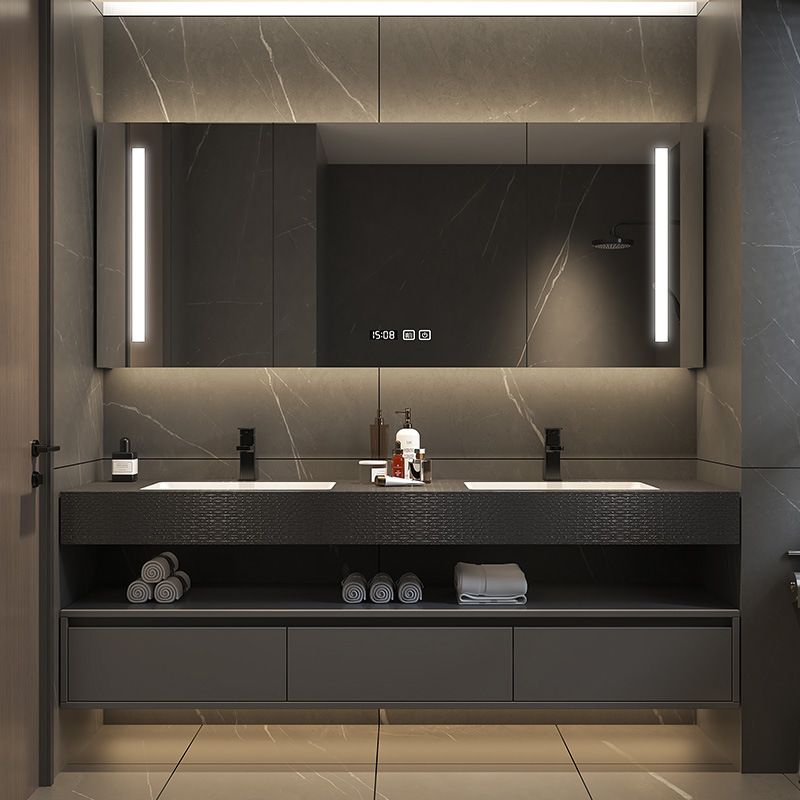 Wholesale Light Luxury Stone Plate Integrated Bathroom Cabinet Combination Simple Seamless Spliging Washbasin Bathroom Smart Washstand
