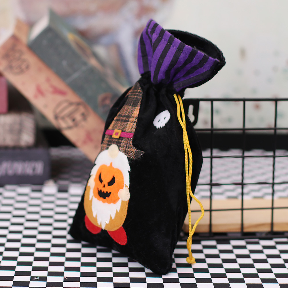 Halloween Theme Party Decoration Cartoon Machine Embroidery Faceless Doll Drawstring Bag Kindergarten Ghost Festival Candy Gift Bag