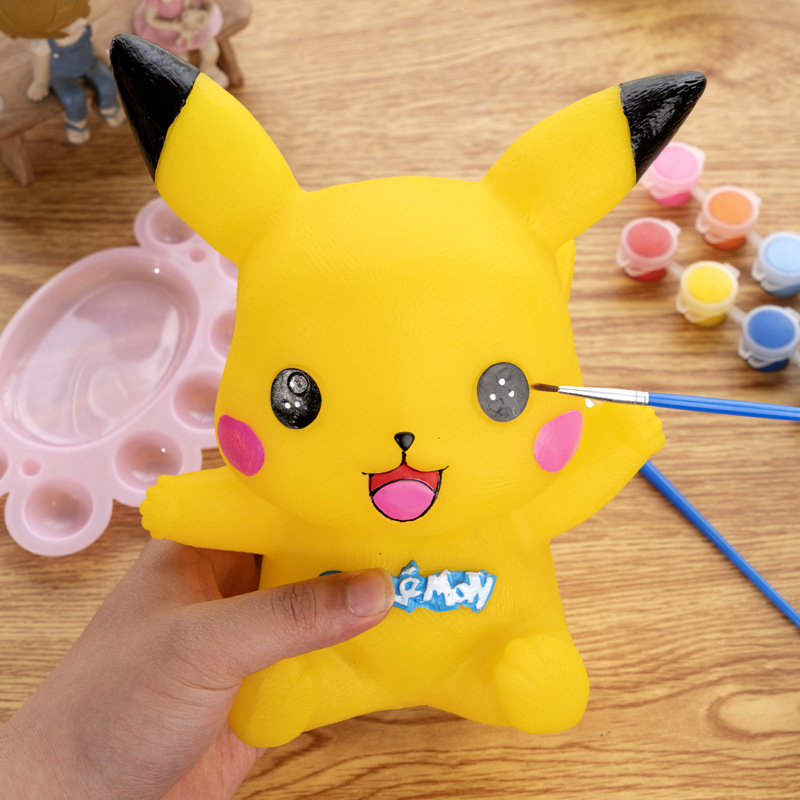 皮卡丘 儿童涂色石膏娃娃彩绘存钱罐白胚绘画diy手工涂鸦摆地摊