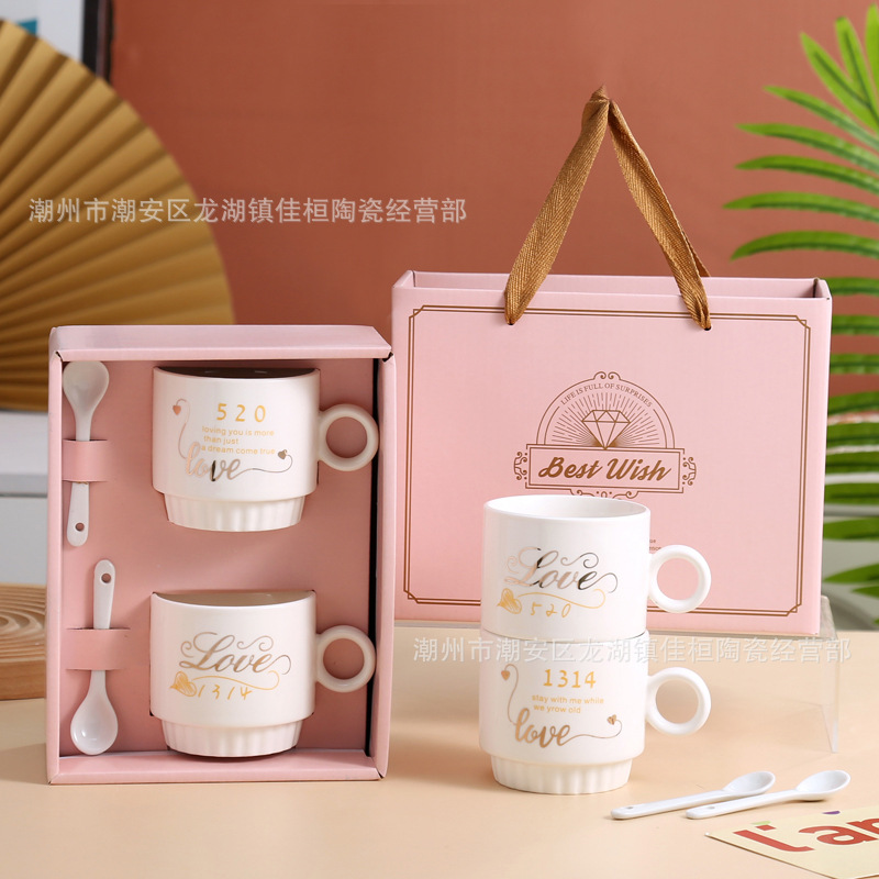 Creative Mug Advertising Gift Couple's Cups Cartoon Coffee Cup Opening Gift Ceramic Cup Printed Logo