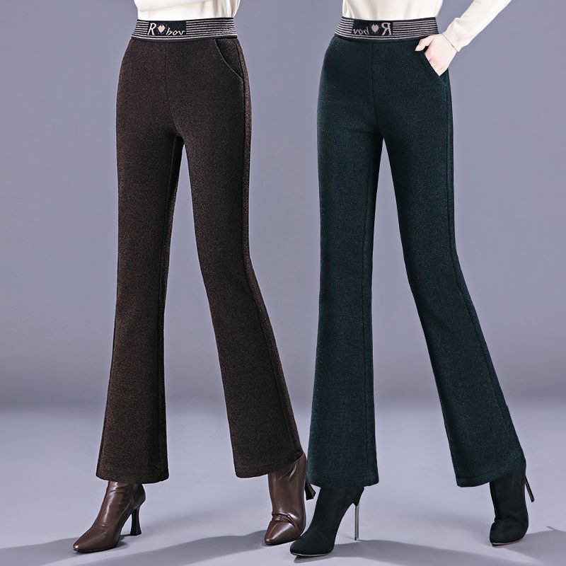 金貂绒喇叭裤加厚加绒女裤冬外穿保暖妈妈长裤中年人奥粒绒阔腿裤