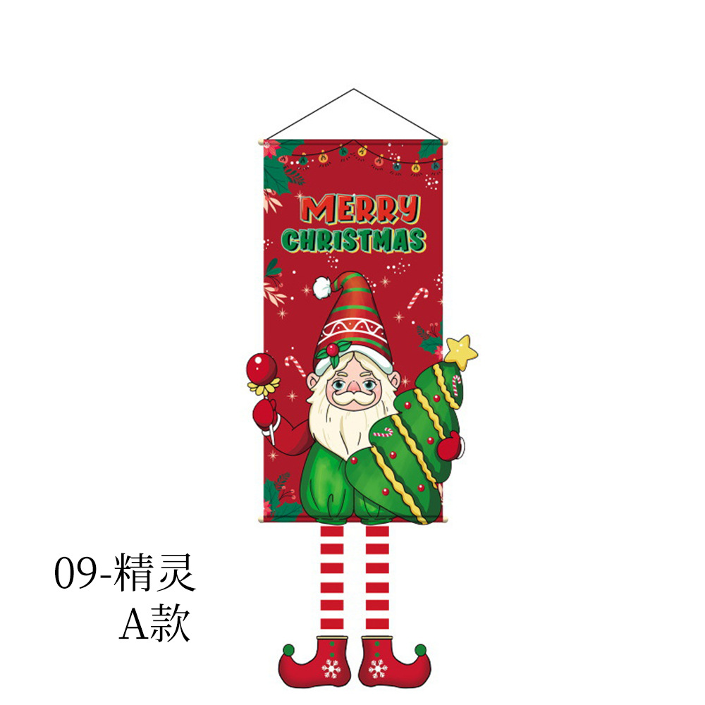 Amazon New Christmas Couplet Santa Claus Square Plaid Festival Decorative Door Curtain Flag Christmas Couplet