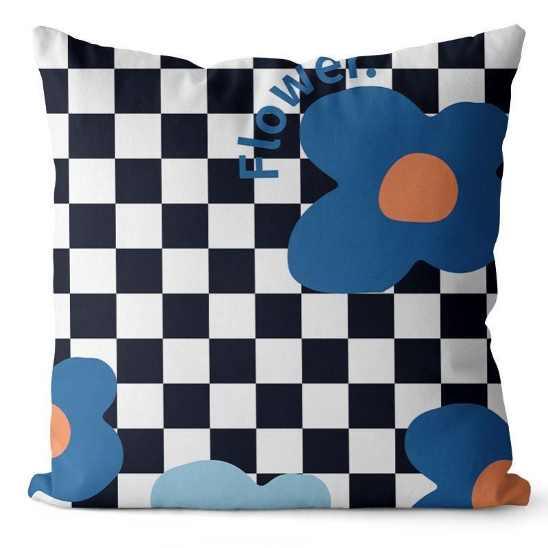 Chessboard Art Flower Printed Pillowcase Fresh Furnishings Dormitory Room Children's Room Bedroom Living Room Pillows