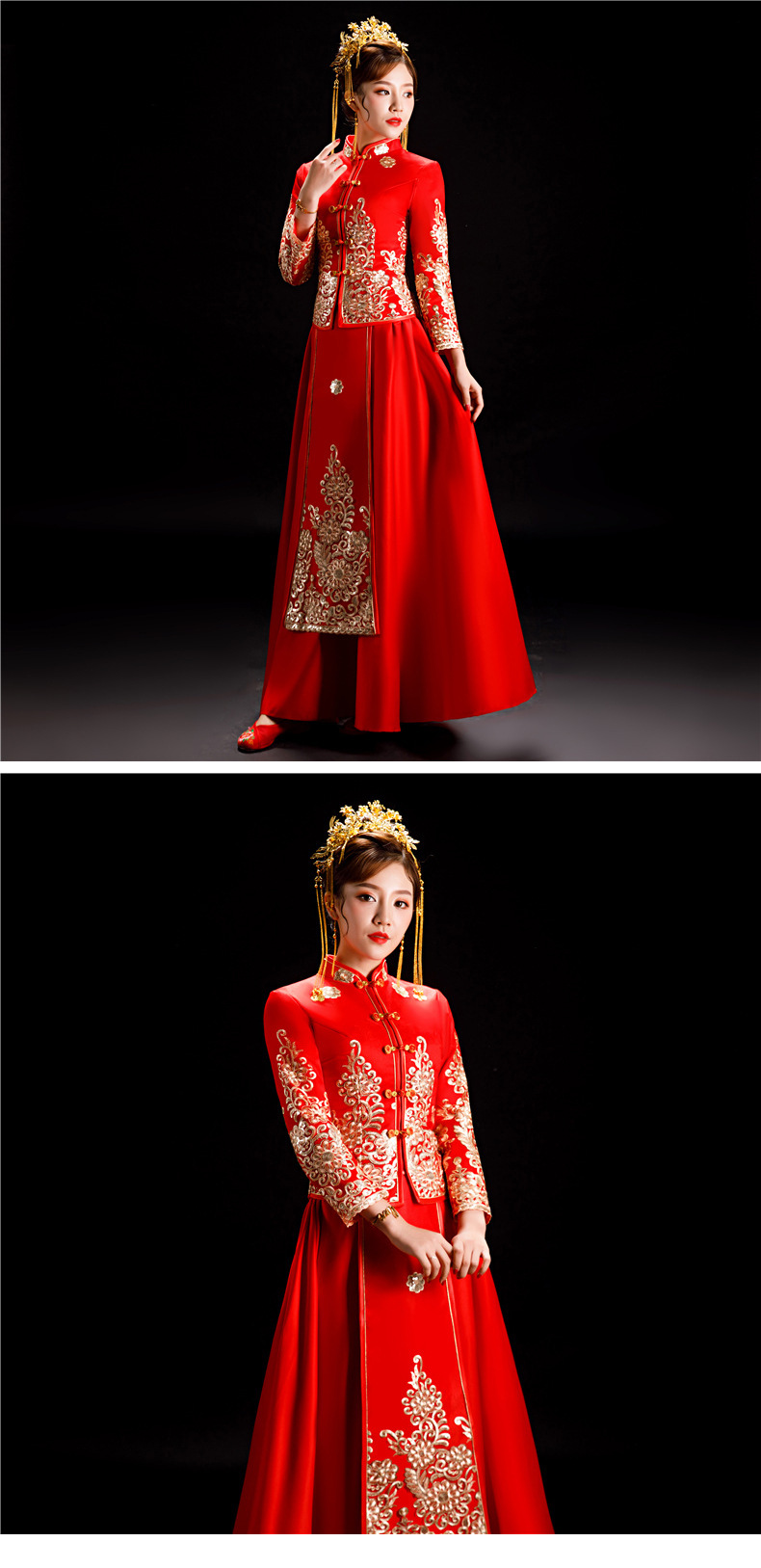 新娘敬酒服 中式婚纱礼服红色秀禾服龙凤褂刺绣宴会礼服厚款