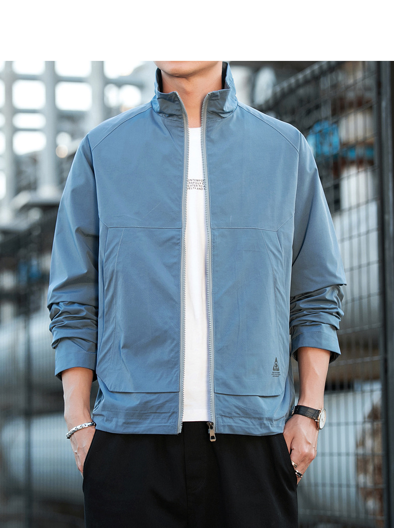 工装男士春季外套休闲夹克春秋修身立领男装2021新款春装上衣帅气