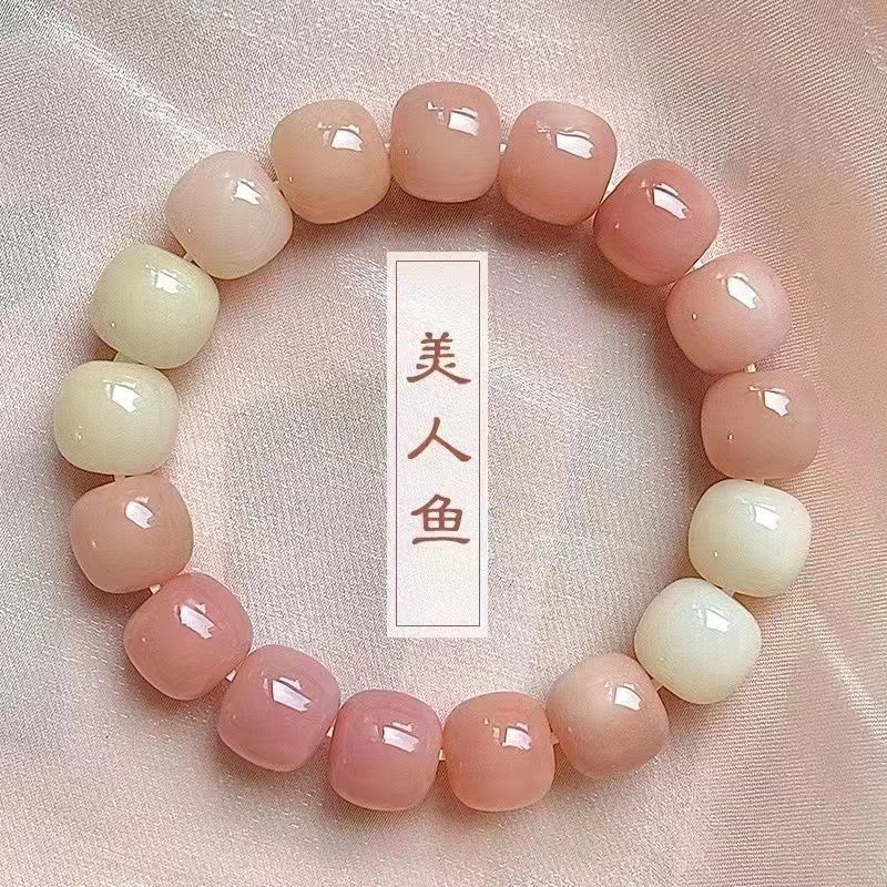 Pliable Temperament Gradient Bodhi Bracelet Wholesale Old Type Barrel Beads Yin Leather Floating Flowers Bodhi Seed Cultural Artifact Prayer Beads Bracelet