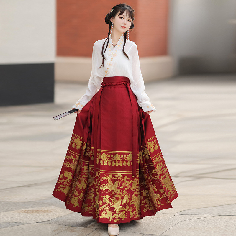 New Chinese Style Women's Clothing Ming Improved Hanfu Adult Black Horse-Face Skirt Suit Skirt 2023 New Summer