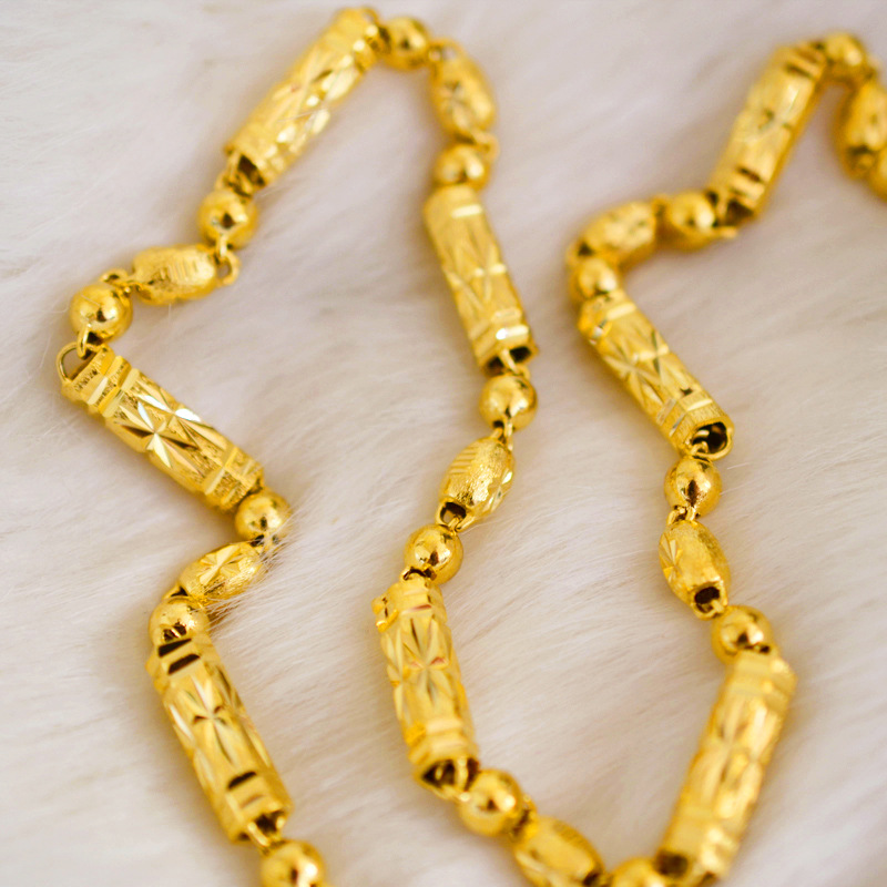 越南沙金项链24k镀金假黄金链子男不掉色999空心六角竹节金店同款