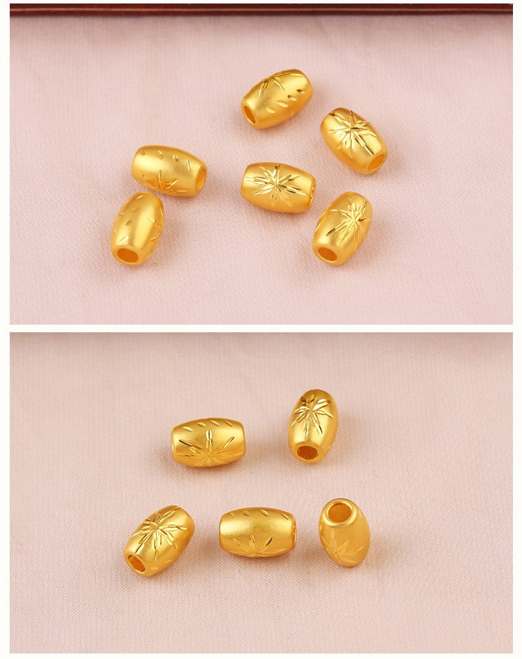 3d硬金黄金车花纹长珠转运珠足金999男女手链串珠吊坠亮面diy散珠