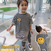With children 2021 Spring and summer new pattern girl Long T Children's clothing stripe Base coat baby Western style half sleeve