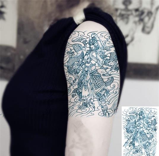 八旗半臂赵云割线刺青色纹身贴后背纹身贴赵子龙男女防水防汗