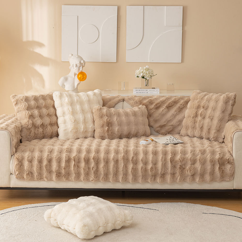 2023 New Sofa Cushion Winter Rabbit Plush Thickened Fleece-lined Non-Slip Seat Cushions Leather Sofa Cover Cover Cloth