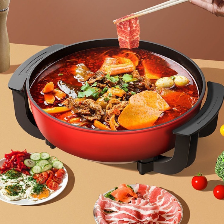 家用鸳鸯电火锅多功能电热锅电炒锅宿舍涮烤煎烤一体大容量不粘锅