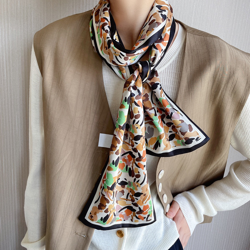 韩版甜美小长条丝巾夏季法式复古双层飘带领巾丝带多用绑发带批发