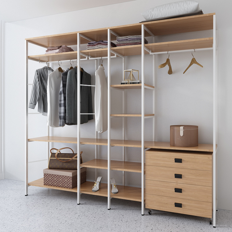 实木衣柜家用卧室衣橱简易衣柜无门步入式开放式挂衣架落地衣帽间