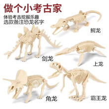 考古挖掘恐龙化石21CM恐龙骨架儿童拼装霸王龙剑龙角龙鳄龙模型