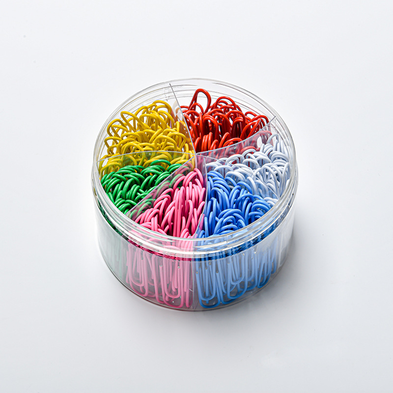 Multicolor, Large Small Mixed Paper Clips Set 6-Color Plastic-Coated Paper Clip Barrel Wholesale Multi-Specification Paper Clip