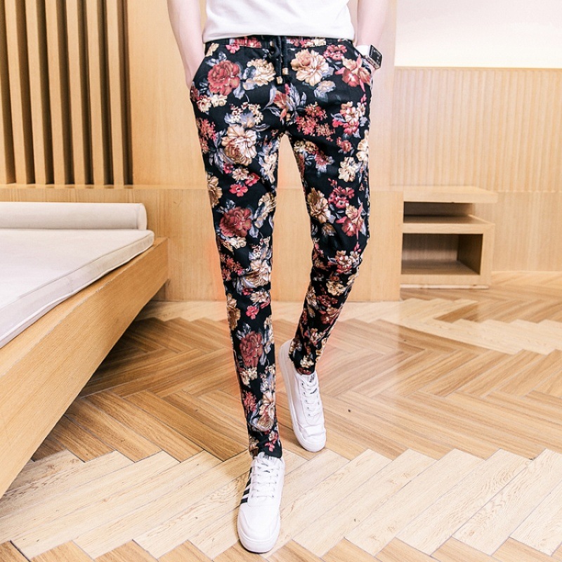 花裤子2022新款男士裤子韩版潮男哈伦裤时尚休闲裤长裤男小脚裤男