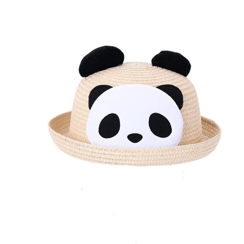 Factory Direct Sales Children's Straw Hat Summer Korean Style Panda Cartoon Sun Hat Outdoor Travel Baby Parent-Child Sun Hat