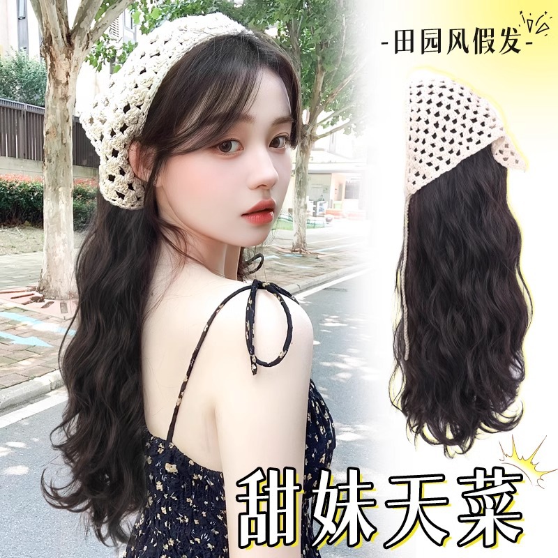 三角巾发箍假发女全头套式一体时尚仿全真人发长卷发高颅顶假发套