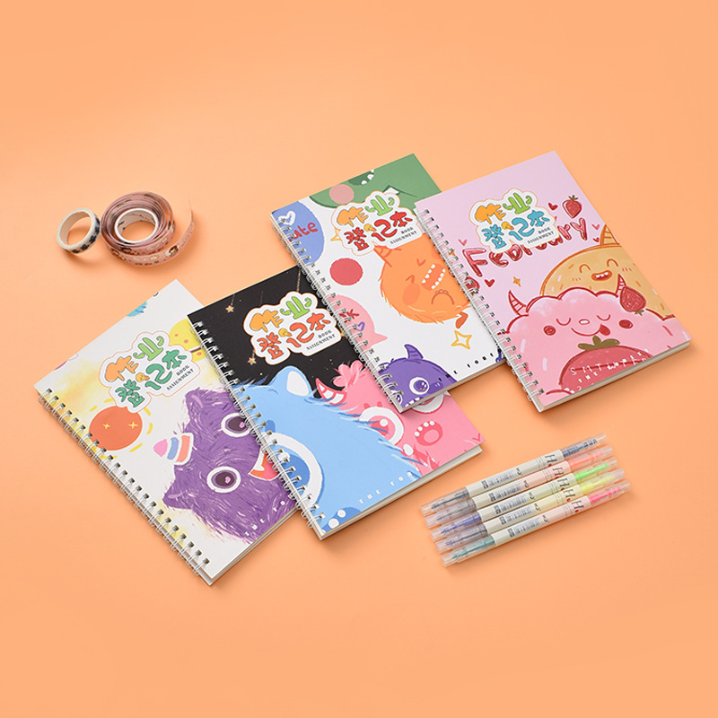 Elementary School Student Exercise Book Class Assignment Registration Book A5 Cartoon Extra Thick Coil Notebook Home Exercise Book Wholesale