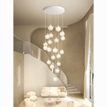北欧奶油风楼梯吊灯现代简约轻奢贝壳珍珠别墅客厅复式大气长吊灯