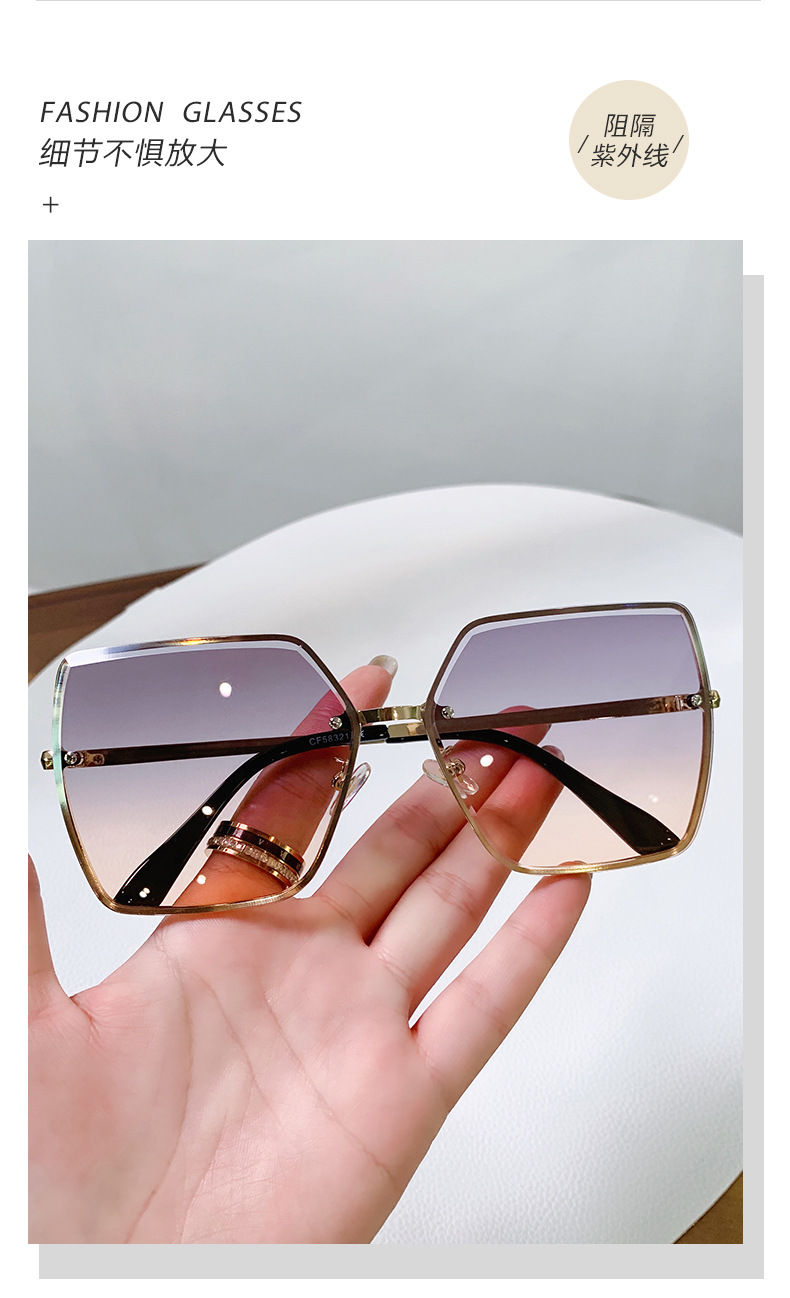 2021新款金属无框钻石切边大方框太阳镜欧美时尚个性潮流太阳眼镜