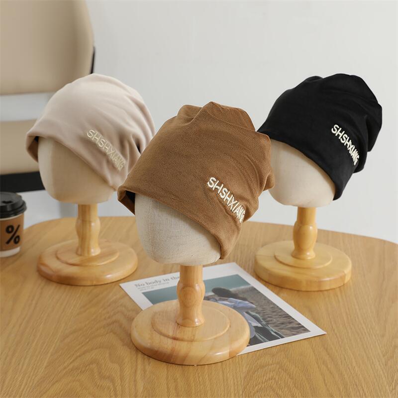 korean style trendy children‘s sleeve cap all-match embroidery letter pullover pile heap cap mori style girls‘ warm bay hat wholesale