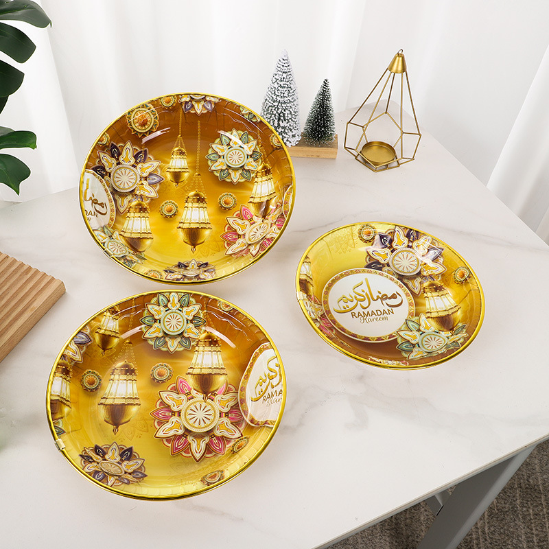 Foreign Trade Large Capacity Square Fruit Plate Factory Wholesale New Multi-Pattern Fruit Plate Bag Golden Edge Flower Paper Plate Supply