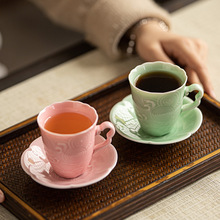 复古陶瓷办公小号咖啡杯浮雕海浪水杯马克杯防烫茶杯品茗杯喝水杯