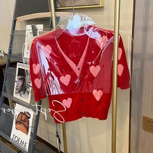 女装2023年早春新款小香风针织短袖T恤女v领设计感小众红色上衣潮