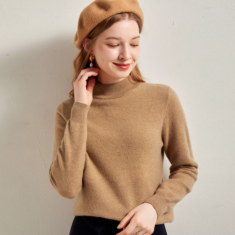 恒源祥女士羊绒衫半高领秋冬款纯山羊绒针织衫纯色通勤打底衫毛衣