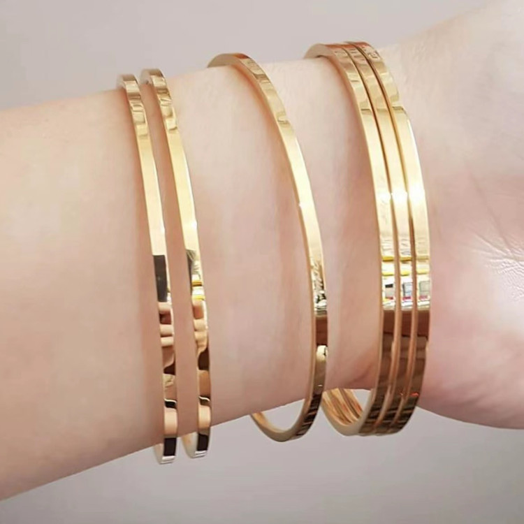 Factory Direct Supply Simple Gold-Plated Glossy Bracelet Titanium Steel Couple Thin Bracelet Female Bangles Bracelet