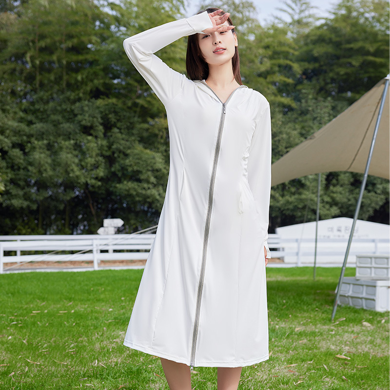 sun protection clothing for women summer 2024 new mid-length full body cardigan ice silk seaside sun-protective clothing uv protection blouse