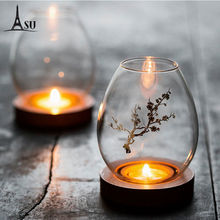 玻璃烛台摆件蜡烛浪漫家用禅意复古香薰日式防风台罩轻奢桌面装饰