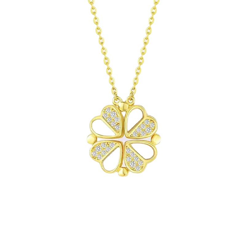 Live Hot Sale Titanium Steel Necklace Clover Shell Multiple Ways to Wear Love Magnet Non-Fading Titanium Steel Clavicle Chain