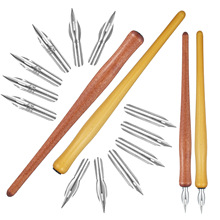 复古实木杆蘸水笔艺术英文书法钢笔漫画笔套装可换笔尖木杆蘸水钢