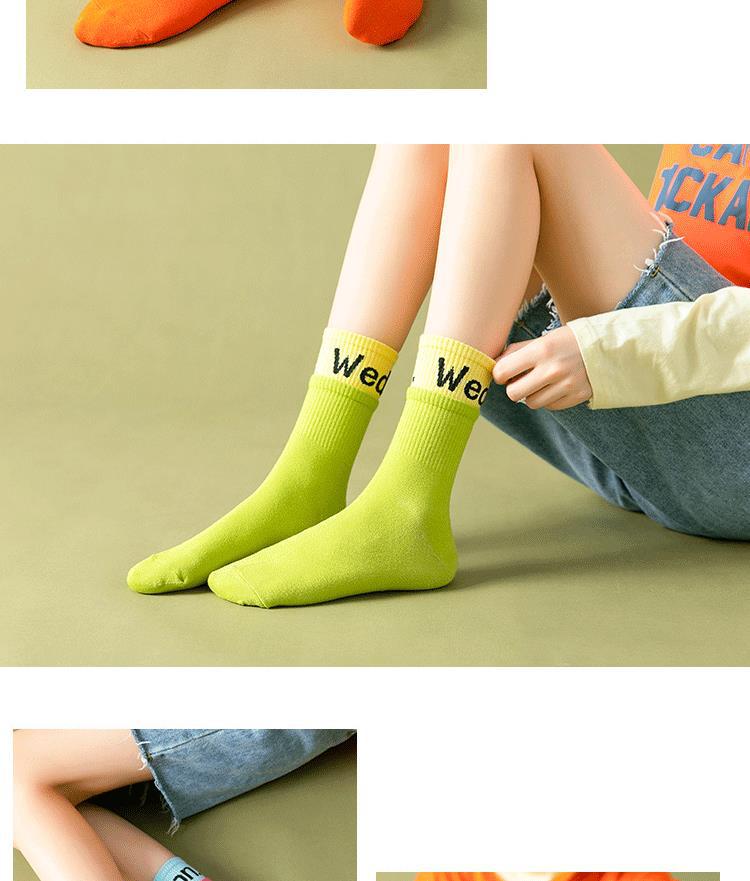 袜子女ins潮假两件中筒袜秋冬薄款韩国个性两层字母纯棉运动长袜