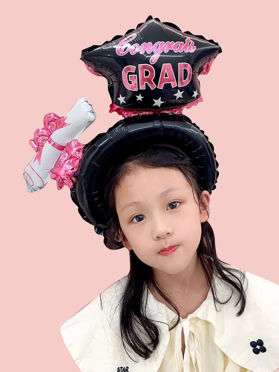 Earth Balloon Doctor Graduation Cap Long Hair-Hoop Headband Aluminum Film Balloon Push Graduation Ceremony Activity Decoration Supplies